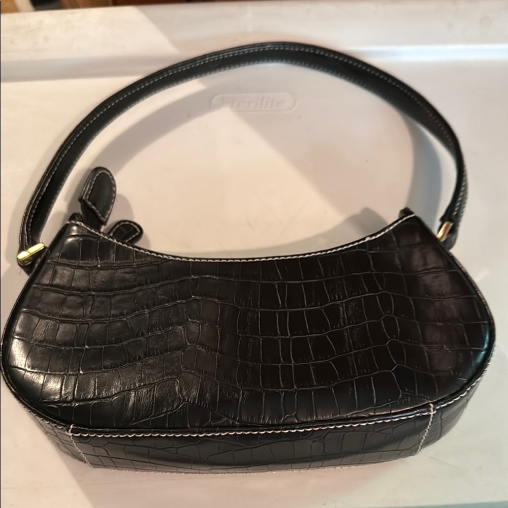 Liz Claiborne Black Crocodile-Embossed Shoulder Bag